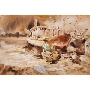 Farrukh Naseem, 15 x 22 Inch, Watercolor On Paper, Seascape Painting,AC-FN-100